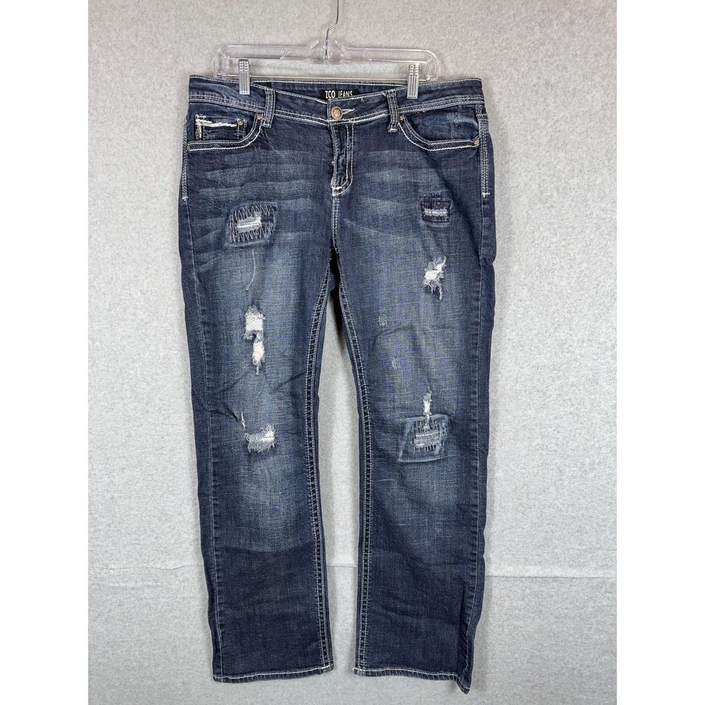 ZCO Jeans Womens 18 Blue Distressed Straight Leg Denim Mid Rise Embroidered
